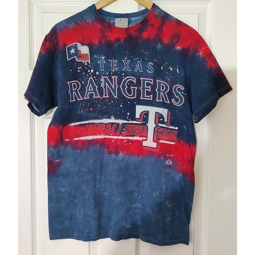 Men's Vintage Texas Rangers MLB Majestic Tie Dye Graphic T-Shirt - Medium